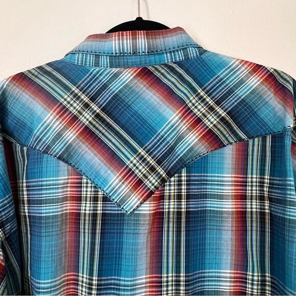 Wrangler Shirt Men’s Long Sleeve Blue Plaid Black Pearl Snaps Size XXL Cowboy - Picture 7 of 8